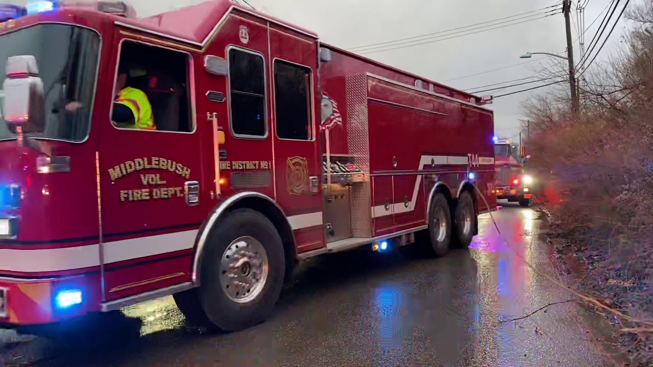 CONVOY OF AREA FIRE DEPARTMENT TANKERS GOING BACK TO FILL UP DURING OPERATIONS AT A 6TH ALARM