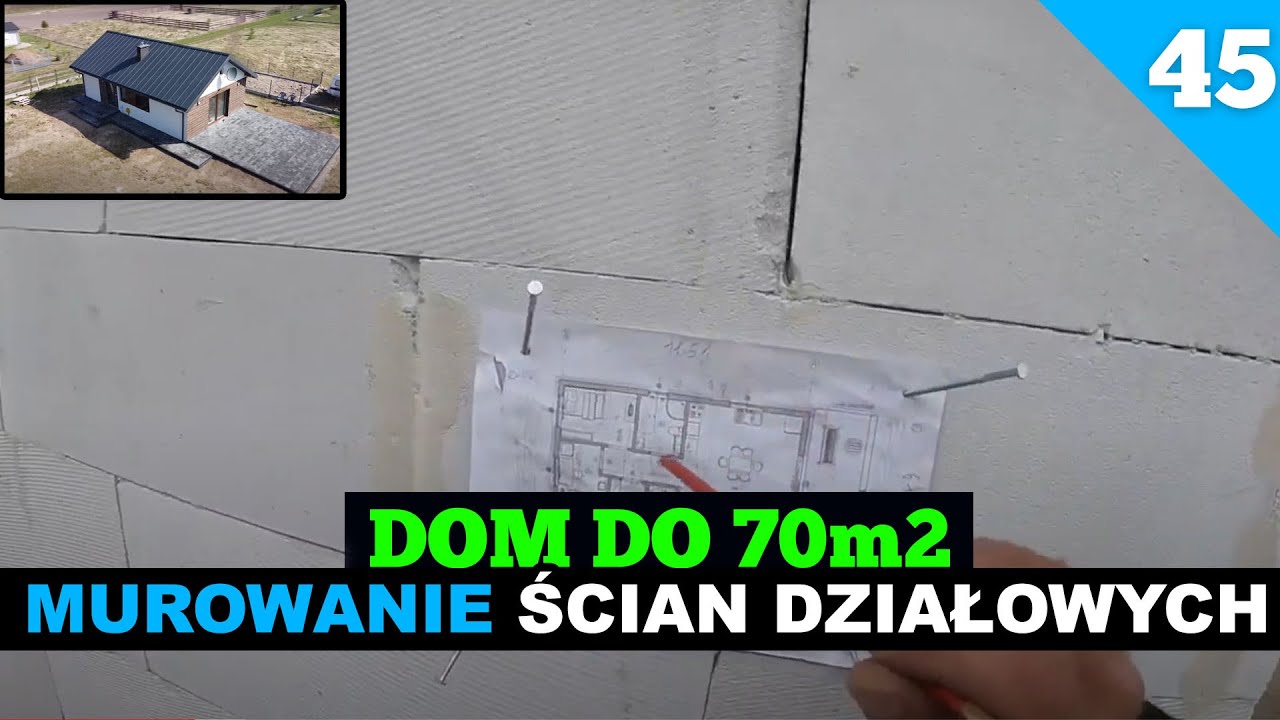 Odcinek 45.  Budowa domu do 70m2.  Murowanie ścian działowych. Wymierzanie.