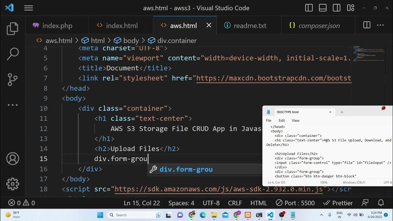 Javascript AWS S3 Bucket Storage SDK Project to Upload, Read , Download