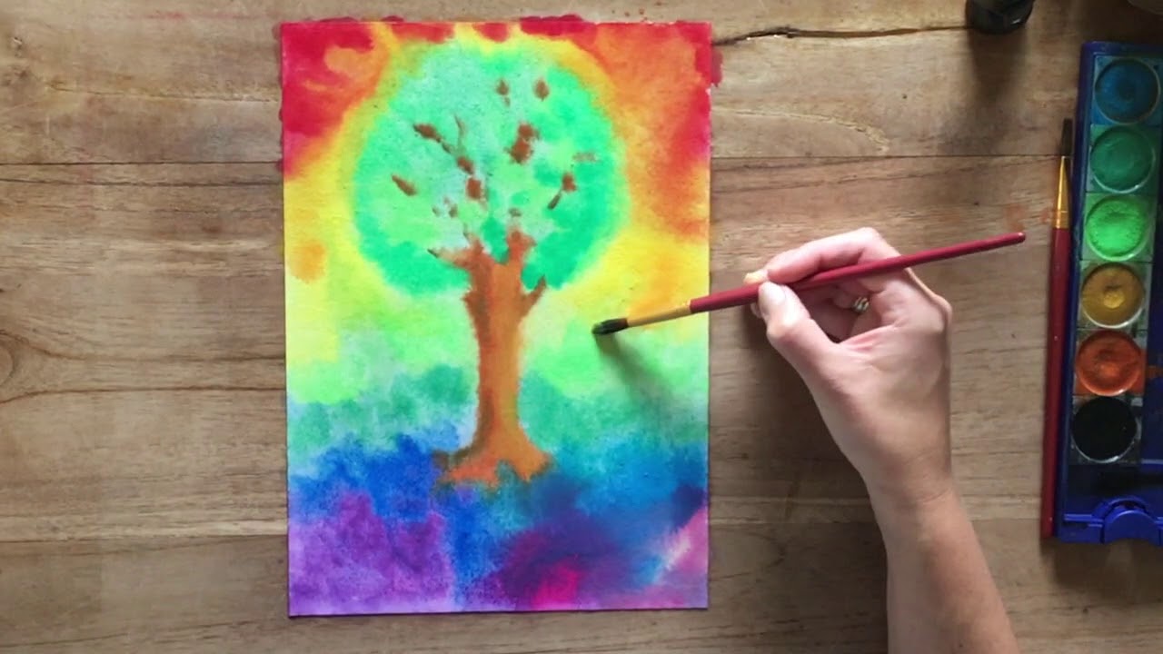 #7 Waldorf inspired Rainbow Tree | Wet on wet painting tutorial | Vrijeschool nat-in-nat