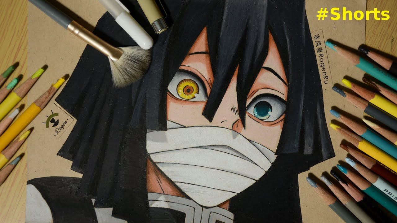 How to draw Iguro Obanai 「Demon Slayer」using colored pencils #Shorts