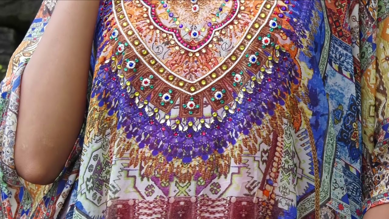 Fusion of Fashion and Folklore Printed Silk Kaftan of Full Length with Various Print