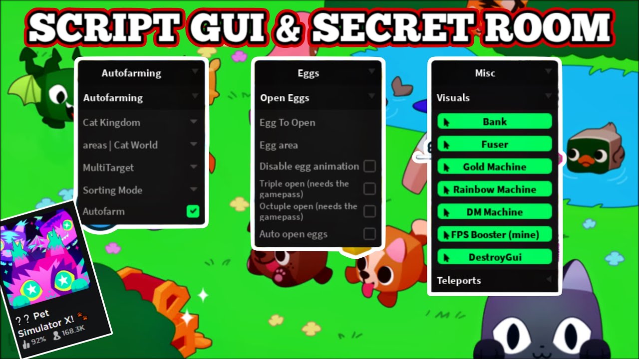 Roblox Pet Simulator X Script GUI & Secret Room || Auto Farm & More ...