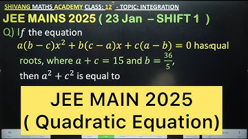 Q) I𝑓 the equation 𝑎(𝑏−𝑐)𝑥^2+𝑏(𝑐−𝑎)𝑥+𝑐(𝑎−𝑏)=0 has equal roots,where 𝑎+𝑐=15 and 𝑏=36/5,  then 𝑎^2+𝑐^2