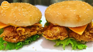 Zinger burger recipe | Crispy fried chicken burger | Crispy chicken burger by AJS cuisines