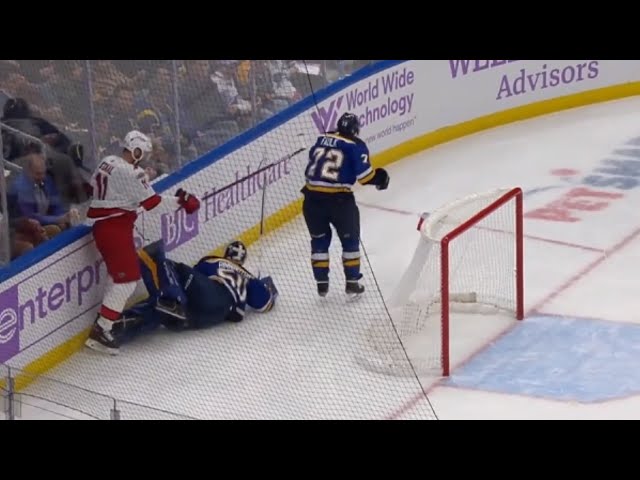 Jordan Binnington thinks he's indestructible, goes for massive check on  Jordan Staal but ends up humiliated