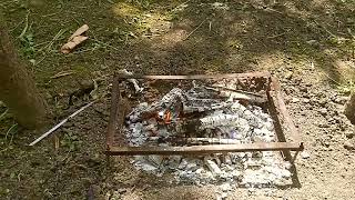 Запекание шашлыка из свиной шеи, на дровяных углях(на дровах)