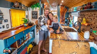 Gorgeous DIY Raised Roof & Off Grid Skoolie for Family of 3