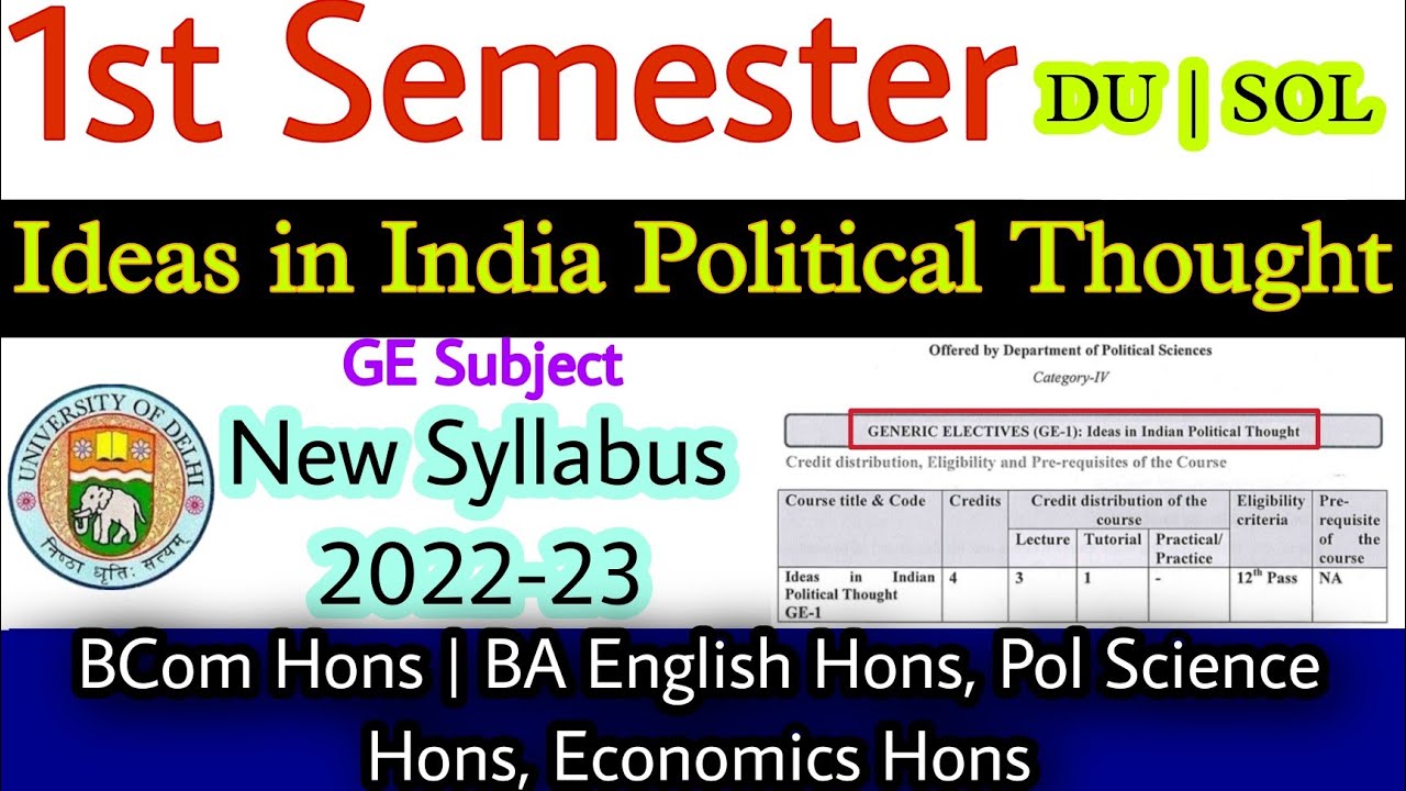 1st Sem Ideas in Indian Political Thought Syllabus 2022 | GE Subject ...