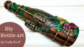 Bottle art | mixed media bottle art | bottle decoration idea | cage themed bottle art