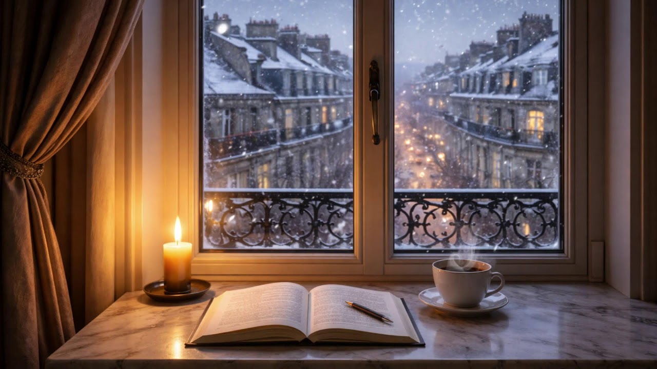 Winter Midnight Study Session  Cozy Ambience with Fireplace & Candlelight