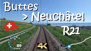 CAB RIDE 4K : Buttes  Neuchâtel R21 : CH / Suisse / Schweiz / Switzerland / Swiss