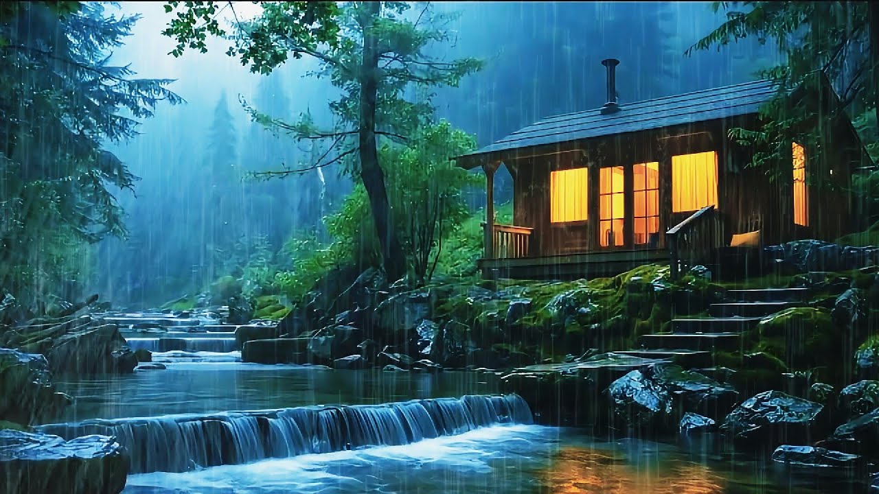 Soft Rain Outside the Forest Cabin | Peaceful Night Ambience for Restful Sleep -ASMR RAIN RELAXING