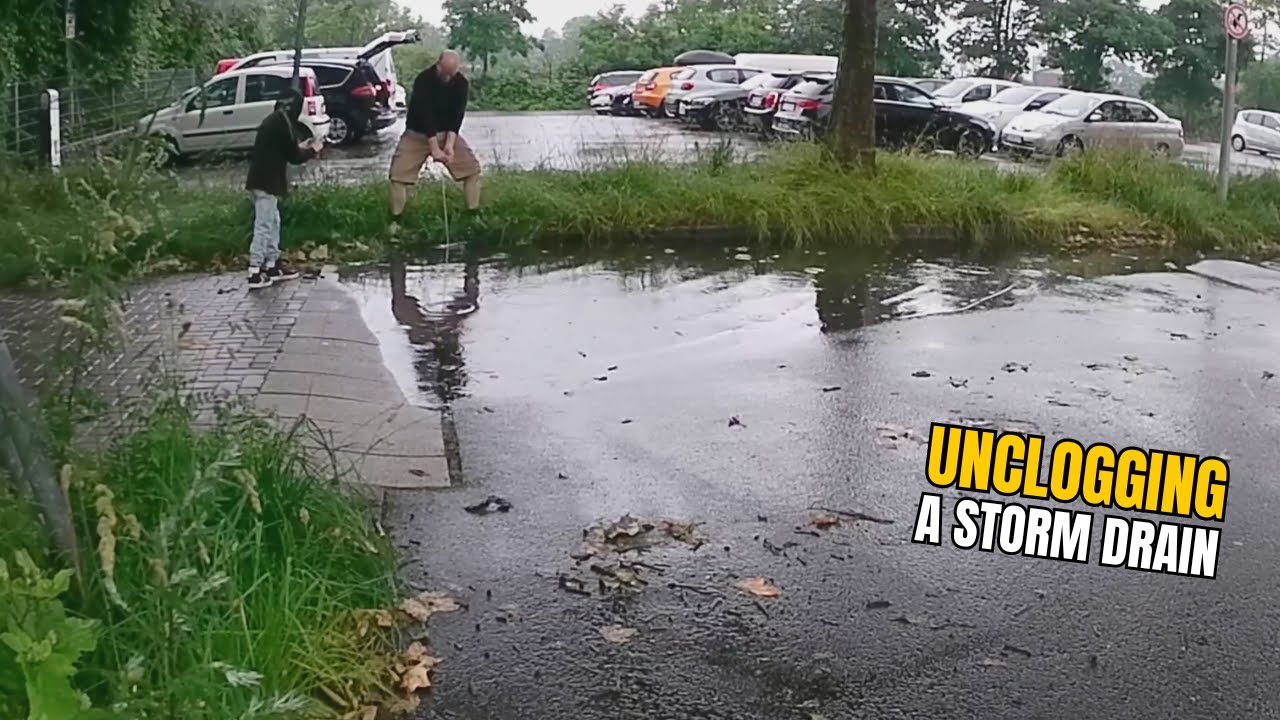 #049-4 Unclogging a storm drain after rain in Germany - YouTube