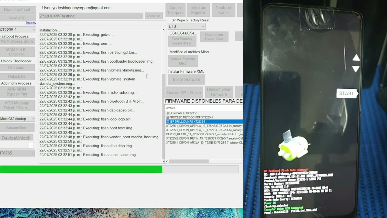 Moto G32 XT2235 mdm rom patch isp drill cómo usar mototool