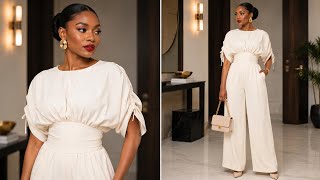 How to Cut & Sew a Palazzo Jumpsuit with Drawstring Sleeves💕Easy Snatched Waist Tutorial (All Sizes)