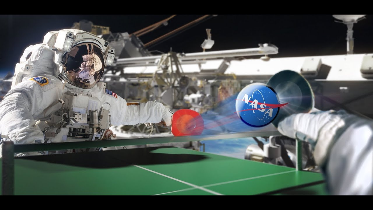 astronaut plays ping pong in space