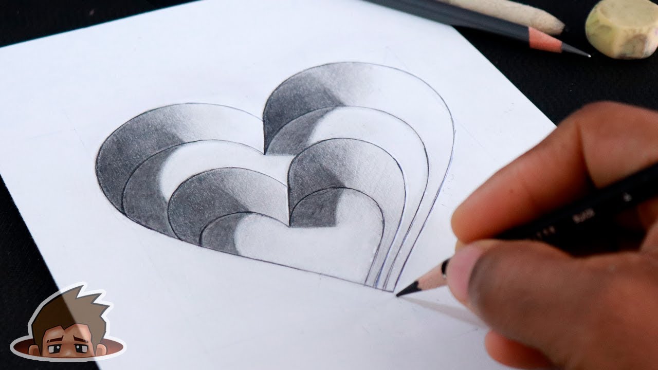 How to Draw 3D Steps Hole Heart - 3d drawing videos ...