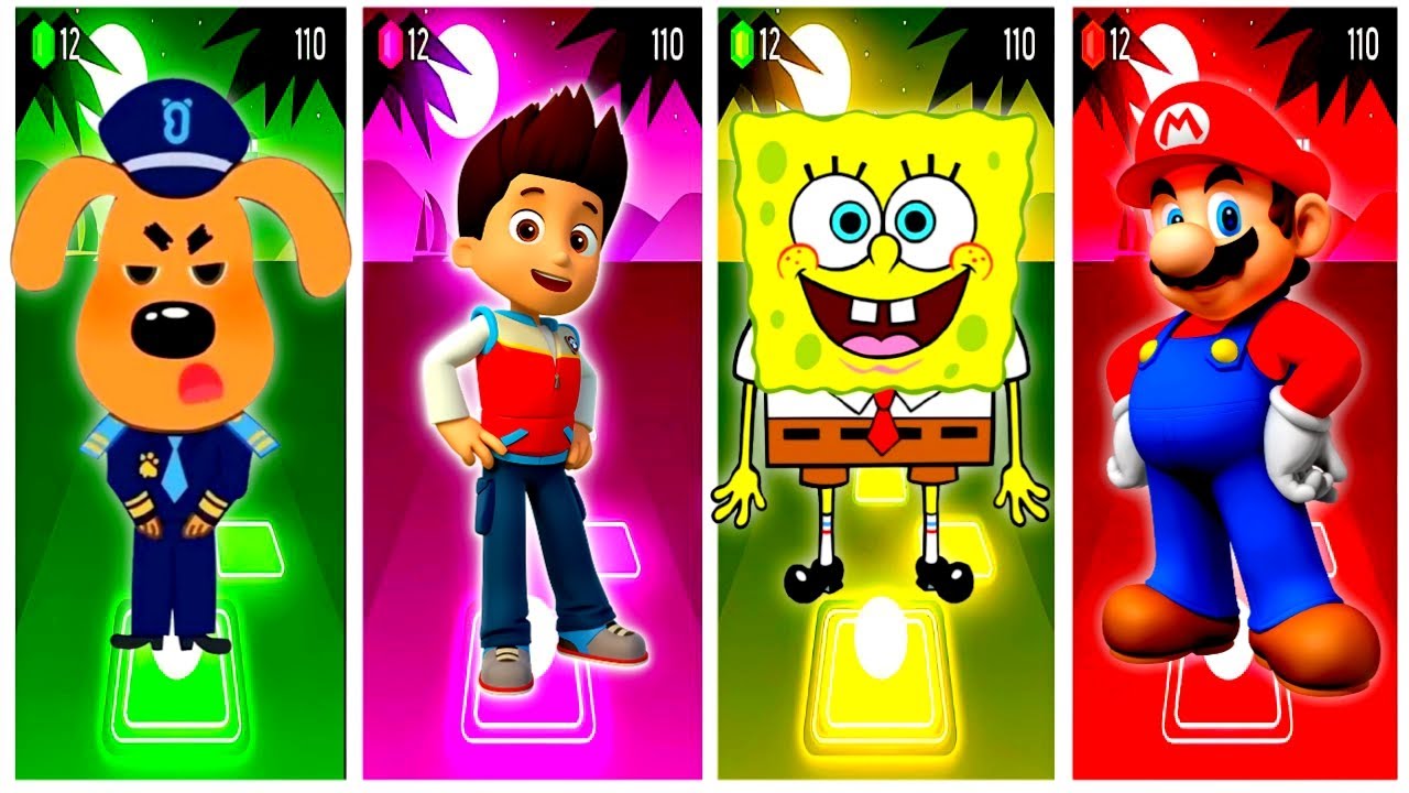 SHERIFF LABRADOR🆚PAW PATROL🆚SPONGEBOB🆚MARIO Tiles Hop EDM Rush🎶| Who Is Best?