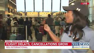 Double-digit delays and cancelations at RDU as storms continue impacting travel