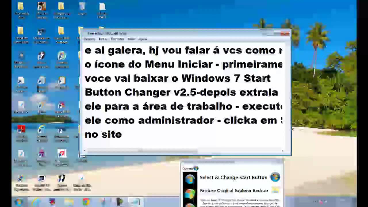 Como mudar o Botão do Menu Iniciar - YouTube