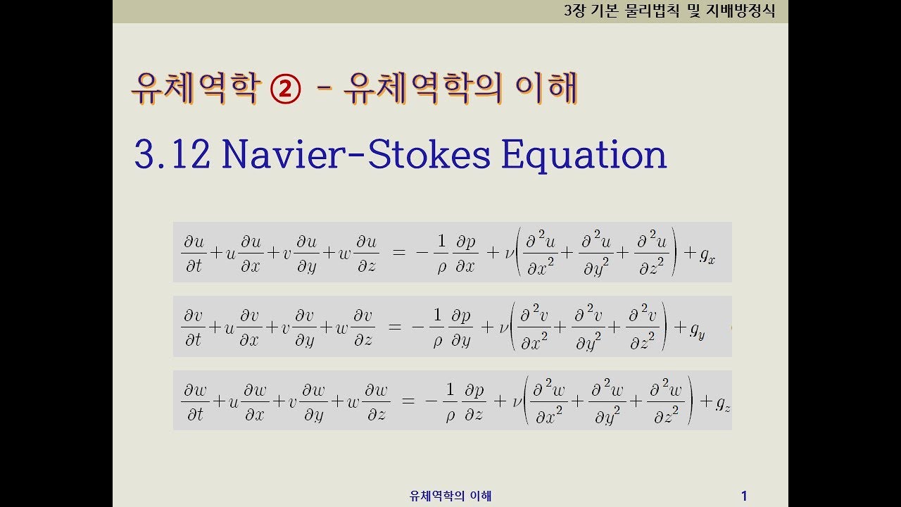 유체역학2 - 유체역학의이해 3 12 Navier-Stokes Equation