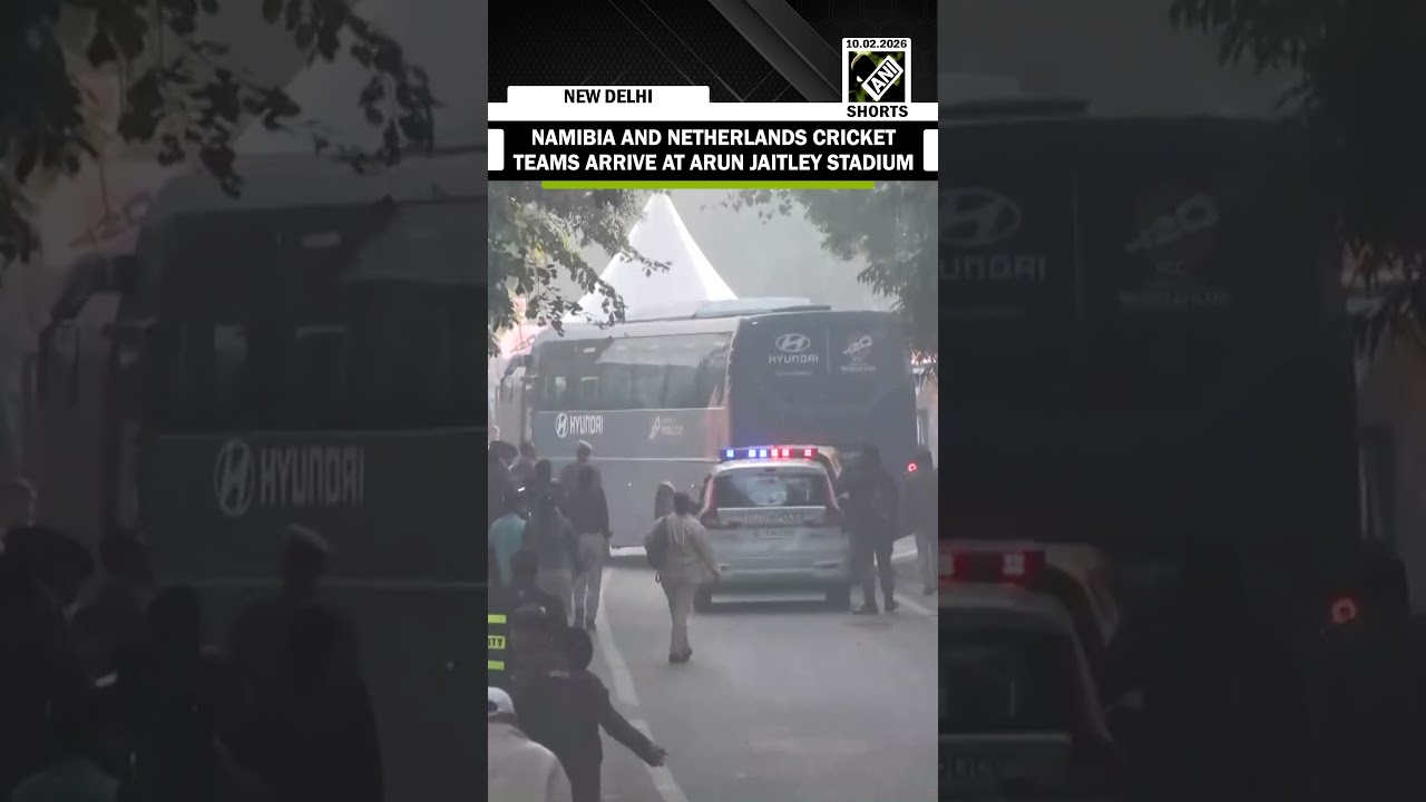 Namibia and Netherlands cricket teams arrive at Arun Jaitley Stadium for ICC T20 World Cup