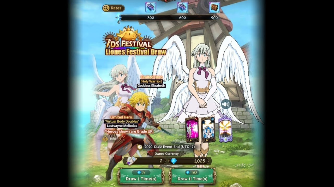 GACHA 900 GEM Goddess Elizabeth & Lv Meliodas | 7DS Grand Cross