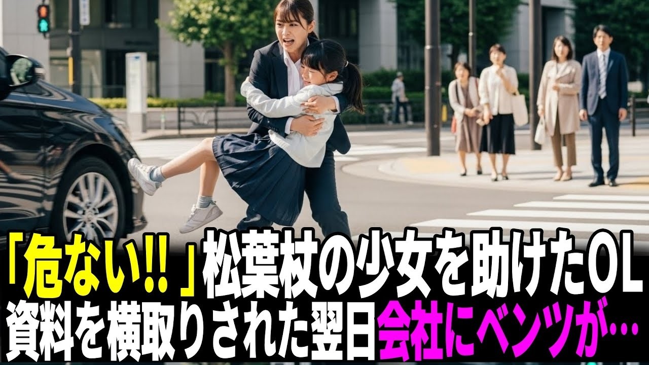 「危ない!」松葉杖の少女を助けた派遣OLー資料を横取りされた翌日、会社にベンツが…