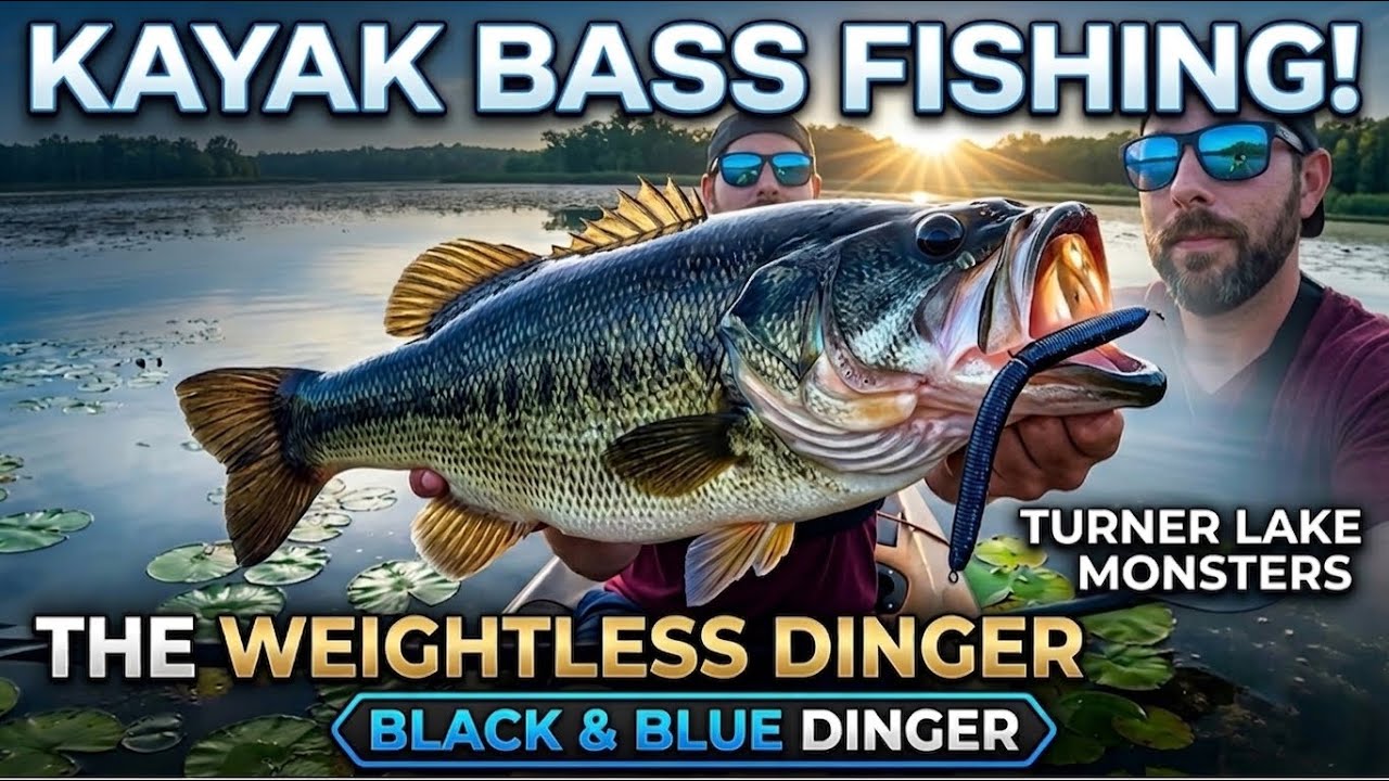Monster Bass CAN’T Resist The Weightless Black & Blue Dinger! (Kayak Fishing)