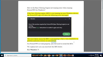 Fix Base Filtering Engine not running error when running ProtonVPN for Windows 10/7
