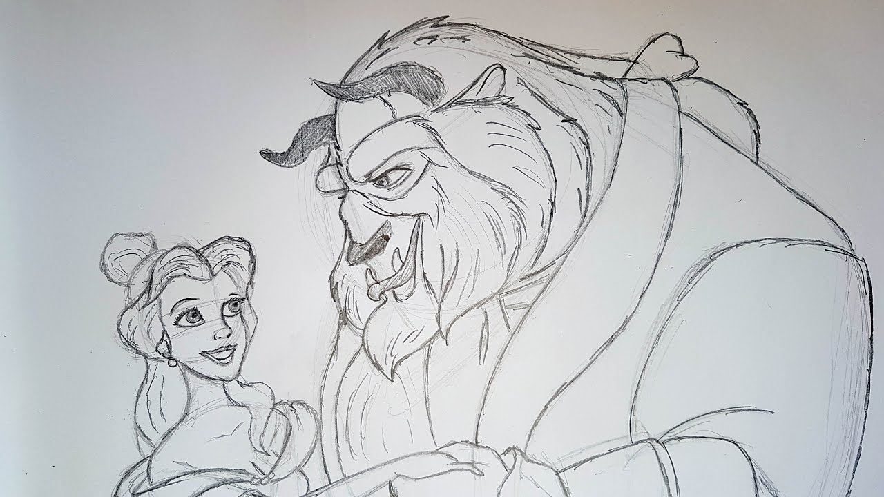 24 Cute Beauty and the beast sketch drawing for Kids