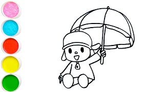 Beautiful Pocoyo Holding An Umbrella Drawing.