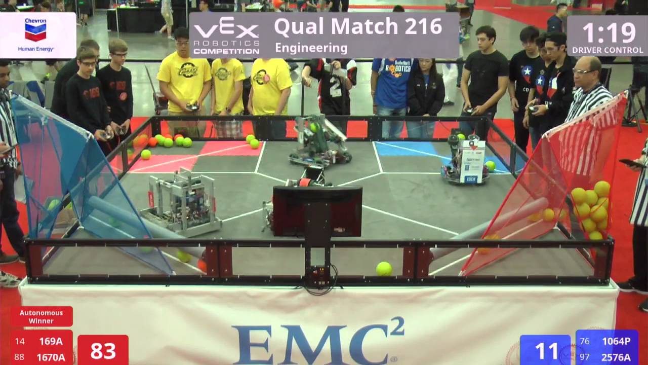 VEX Worlds 2016 - VRC High School - Engineering - Qual 216 (169A 1670A) 171 vs 111 (1064P 2576A)