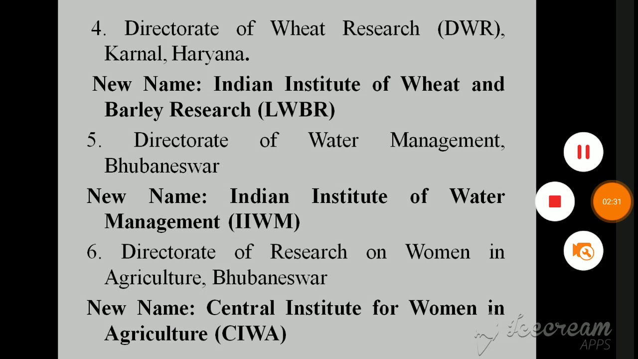 Revised Names of ICAR Institutes