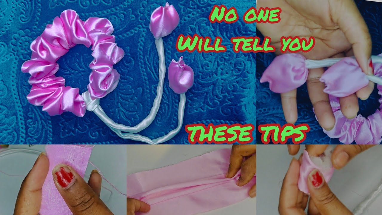 How to stitch scrunchie/easy way to make scrunchie #scrunchies #tulipflowerlatkan