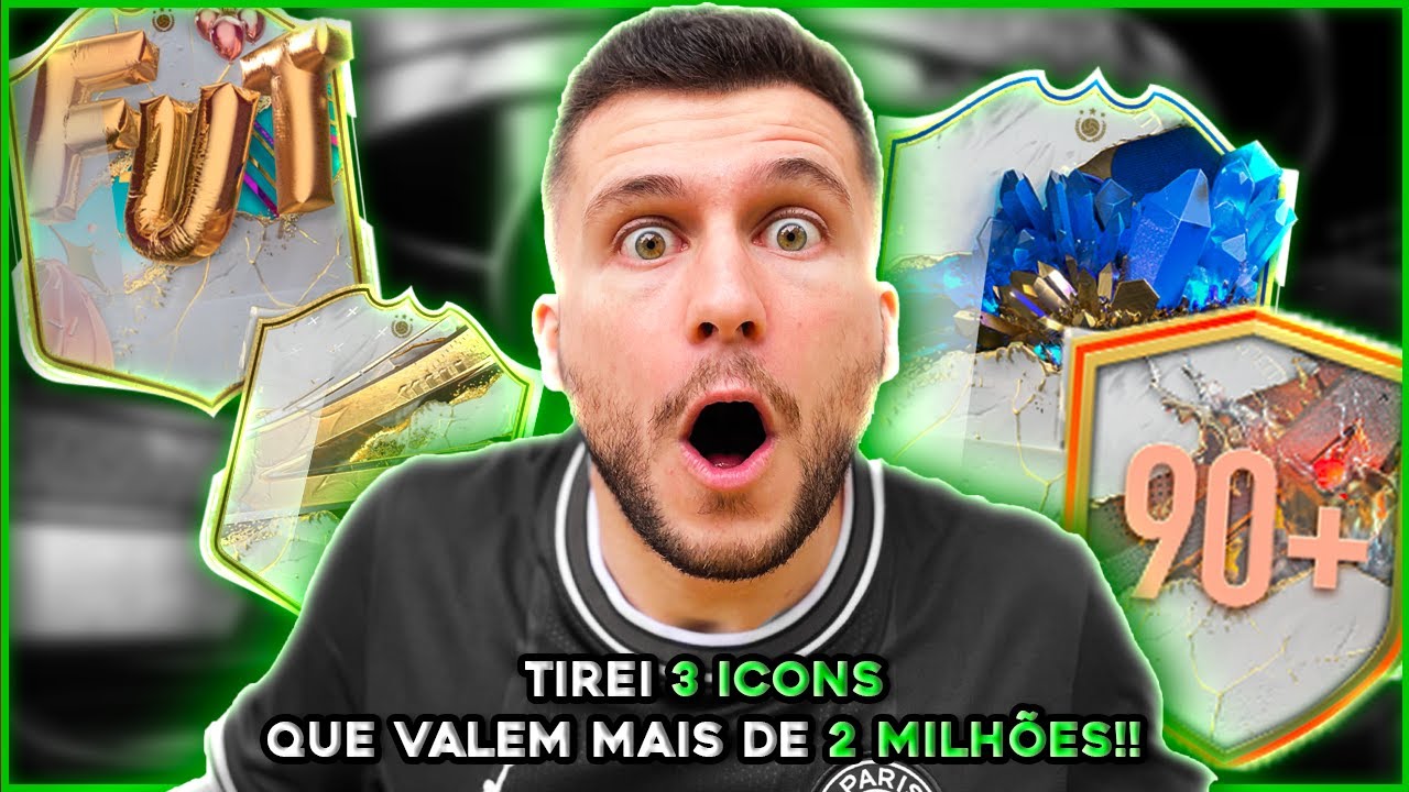 MITEI DEMAIS!!! TIREI 3 ICONS QUE VALEM MAIS DE 2 MILHÕES DE COINS!!! ICON 90+ FIFA 23 - UT