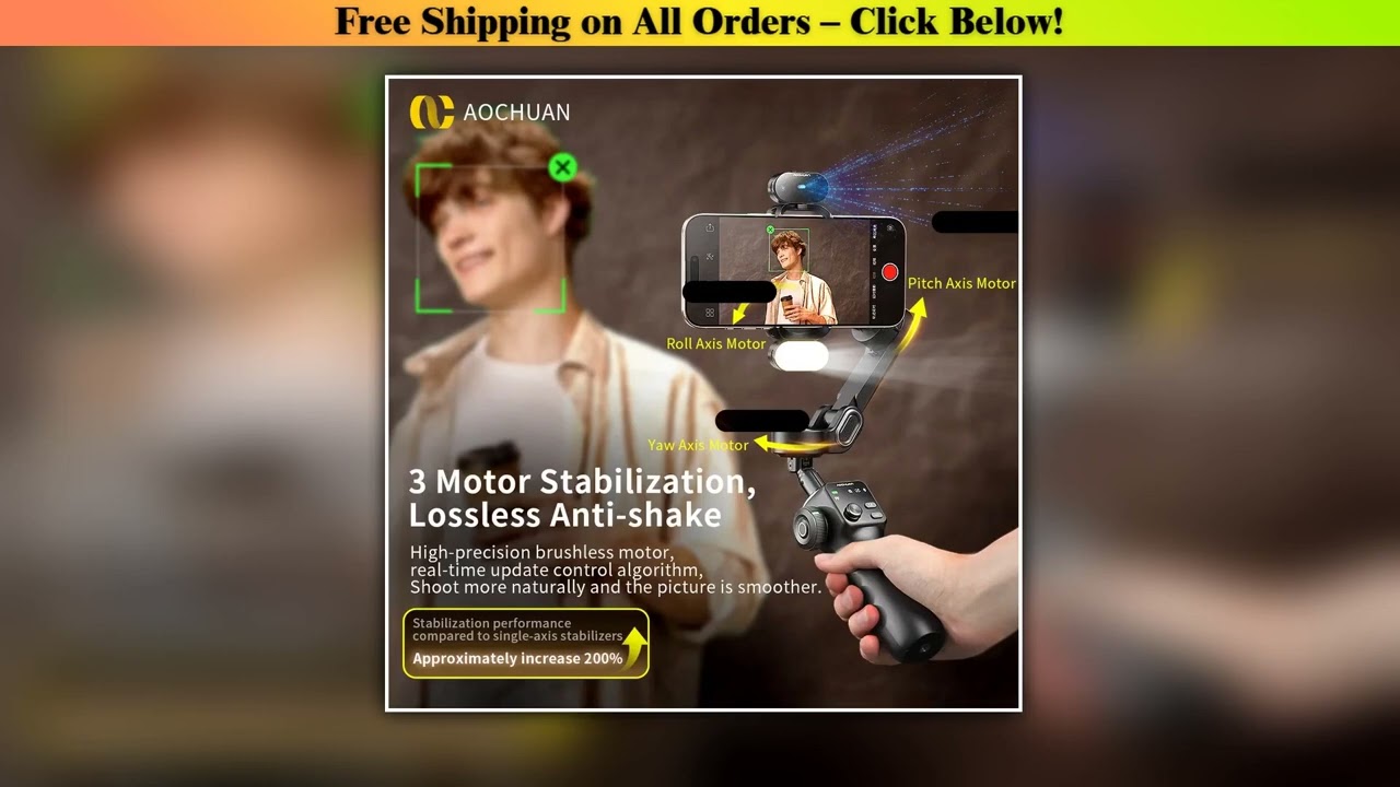 AOCHUAN Smart V8 3-Axis Handheld Gimbal Stabilizer With Extension Rod Tripod Face Tracking for