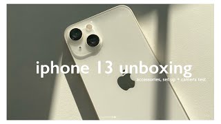 iphone 13 unboxing (starlight 256gb) ✨| accessories, set up + camera test | aesthetic