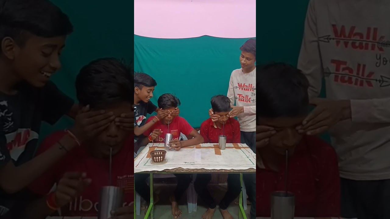 "Blindfolded Water Drinking Challenge with a Straw! Who Will Finish First 