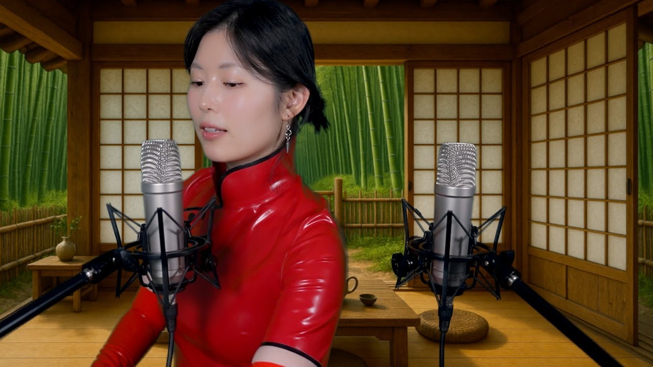[3rd event] ASMR Latex👹 Tea house & demanding boss role-play w/ red latex dress and gloves:)