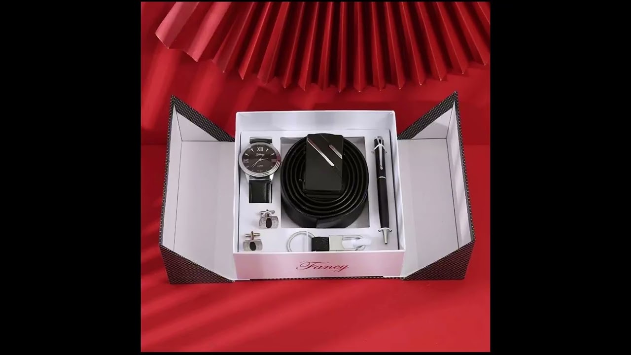 Men's Gift Set Fashion Business Gift Box  Watch Leather Belt  Wallet Keychain Pen for Men Gifts