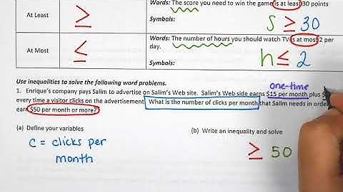 Algebra 1 Inequalities Word Problems Video