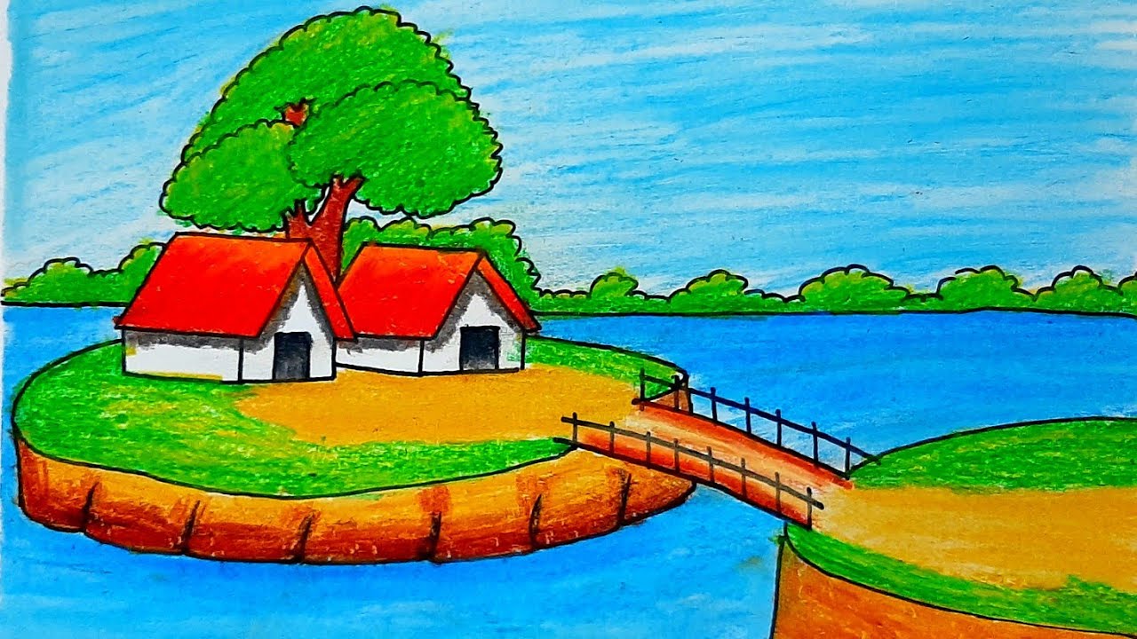 Featured image of post Draw A Village Scene And Colour It : Sketch the background landscape, draw leaves and the door.