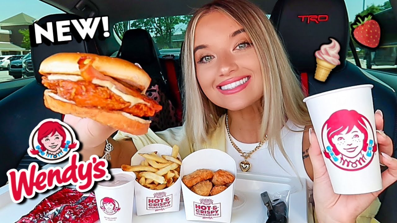 WENDY'S MUKBANG! New Strawberry Frosty! 🍓☀️ + hot honey chicken sandwich