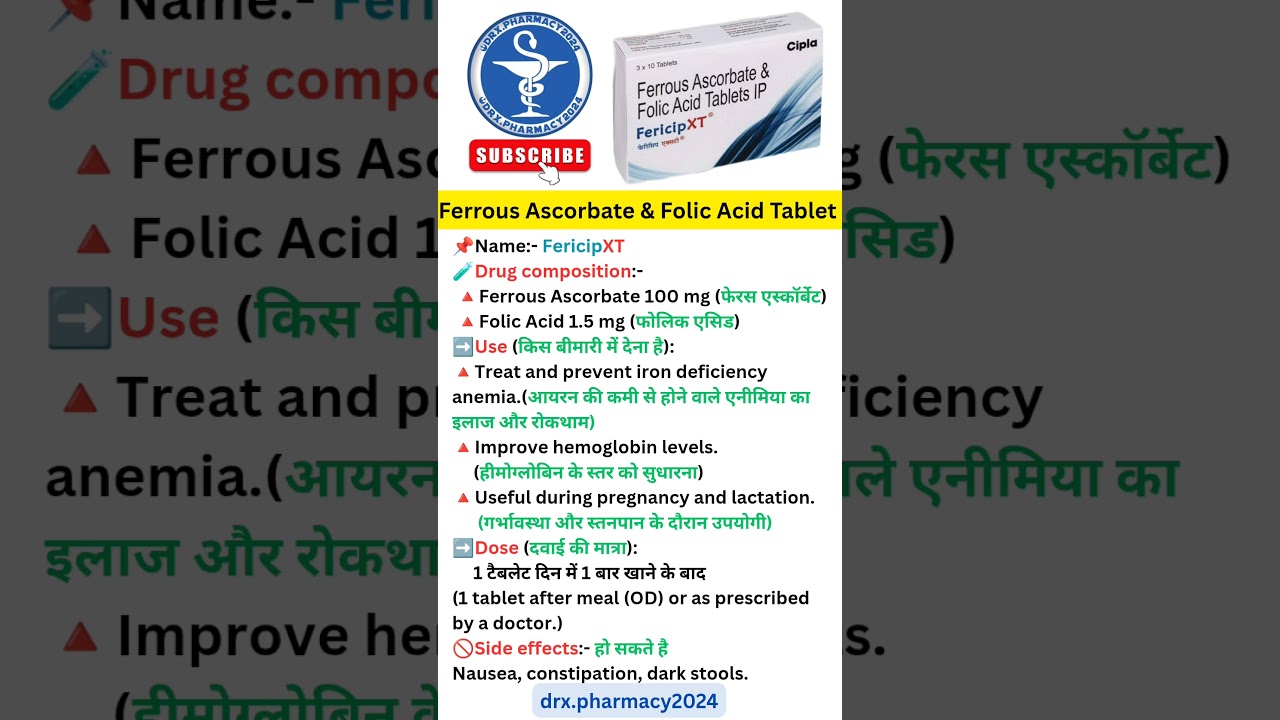 Ferrous Ascorbate and Folic Acid Tablet (Iron Tablet) 