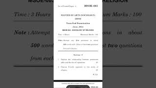 MSOE-003 Sociology of Religion Previous Year question paper IGNOU june2024
