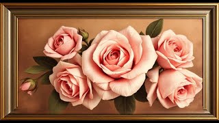 Pink Roses Art Screensaver for TV | Frame TV Art 4K | Gold Frame Romantic Floral screenshot 2