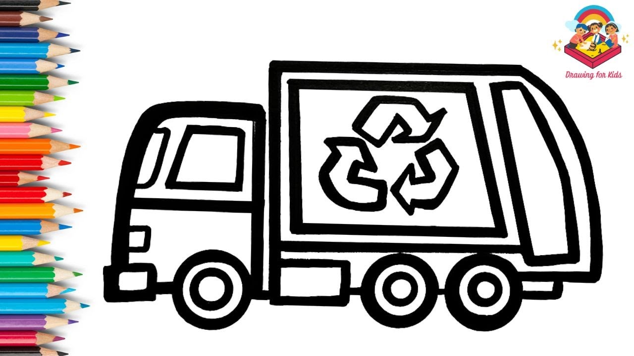 Recycling Truck Drawing, Painting and Coloring for Kids &amp; Toddlers ...