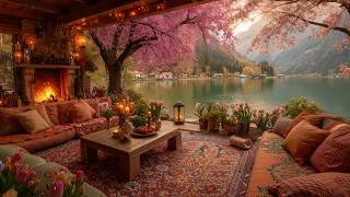 Peaceful Spring Morning by the Lake🌸 | Soft Piano & Crackling Fireplace Sounds for Focus screenshot 5